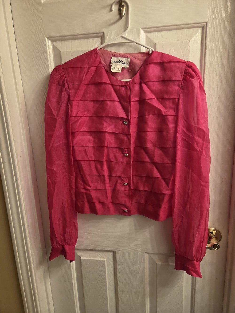 Cattiva Hot Pink Pleated Satin Blazer Jacket